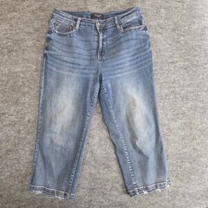 Judy Blue Jeans Womens 16W Blue Denim Cropped Wide Leg Distressed Casual 36Wx24L